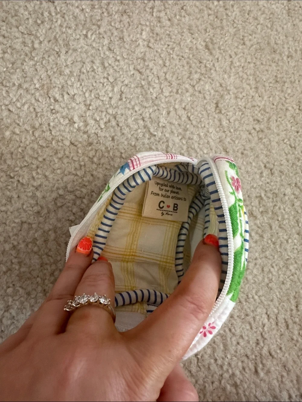 C·B Positano Floral Quilted Pouch - White with Pink & Green